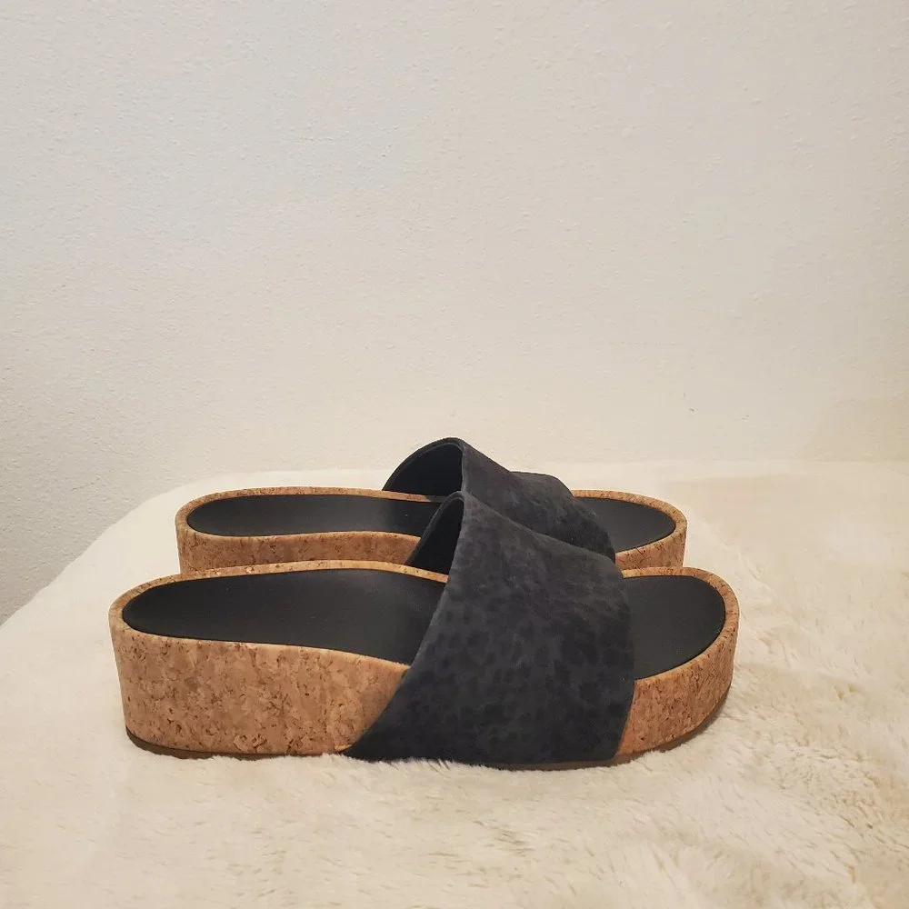 Veronica Beard Dresdyn 8.5 Black Cork Platform Slide Sandals